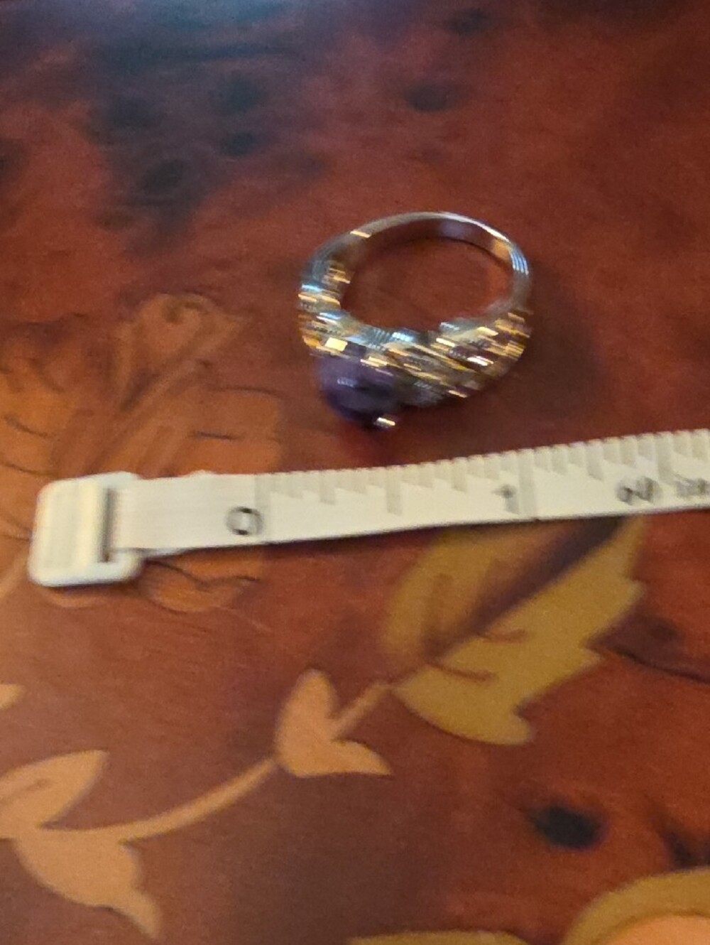 JTV Charoite White Zircon Rhodium Over Silver Ring Size 10 - Picture 6 of 9